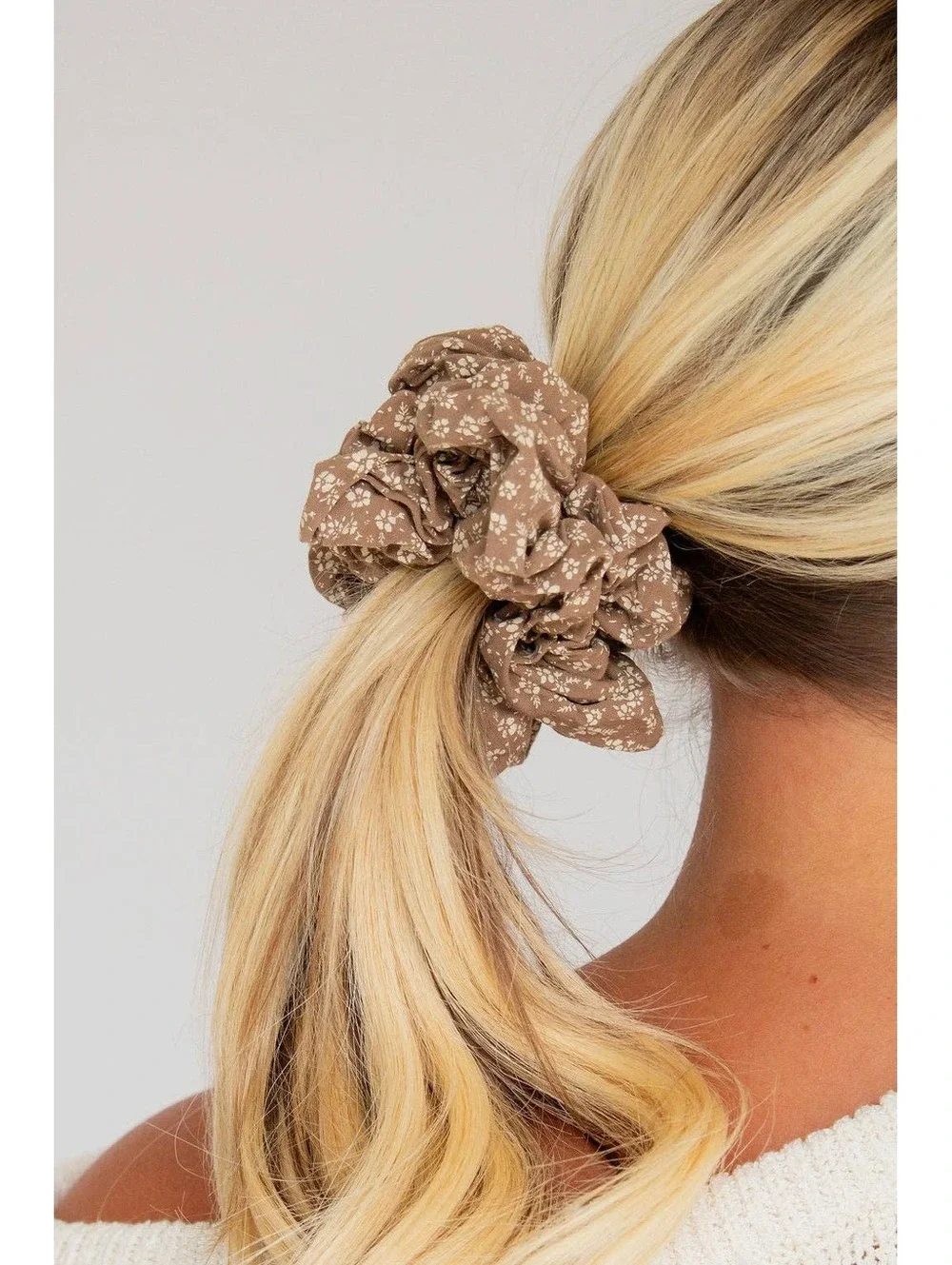 Andi Neutral Tan Floral Jumbo Scrunchie